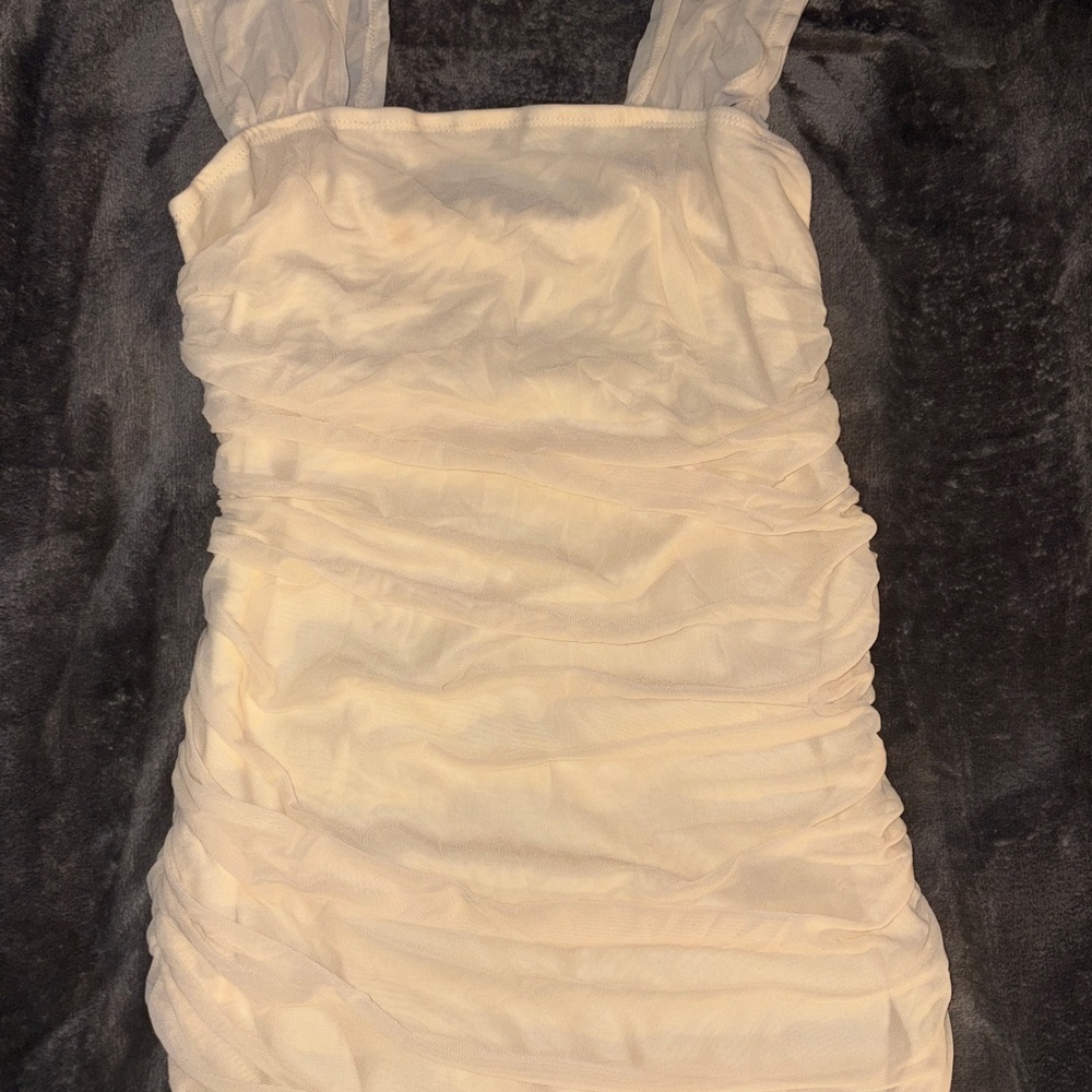 Elegant Cream Ruched Dress